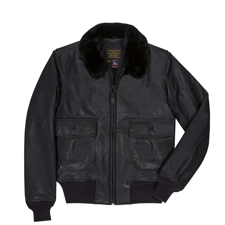 Cockpit USA Mens USN Submariner G-1 Leather Flight Jacket (Black)