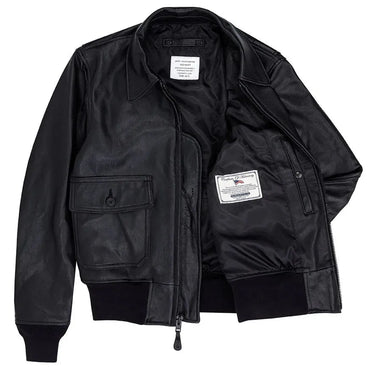 Inside view of the SWO Surface Warfare Jacket showing smooth lining and official Navy certification label