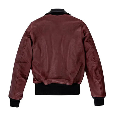 Back view of the Cockpit USA Amelia Jacket in burgundy lambskin leather., made in USA