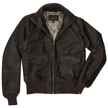 Front view of Cockpit USA Women's Amelia leather jacket with open collar, made in USA