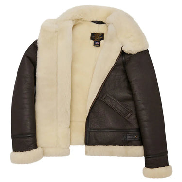 Interior view of Cockpit USA Women's B-3 Jacket showing full cream shearling lining