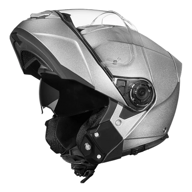 Daytona Glide Modular Motorcycle Helmet Bluetooth Ready, Dual Visor Silver Metallic in silver
