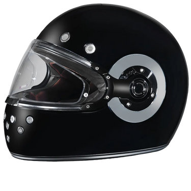 Daytona Retro Full Face Motorcycle Helmet: Vintage Style Hi-Gloss Black w/ Chrome in black