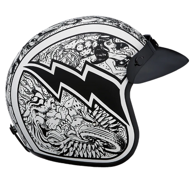 Daytona Cruiser Open Face Motorcycle Helmet - Visor & Graphics - Graffiti | DOT Approved