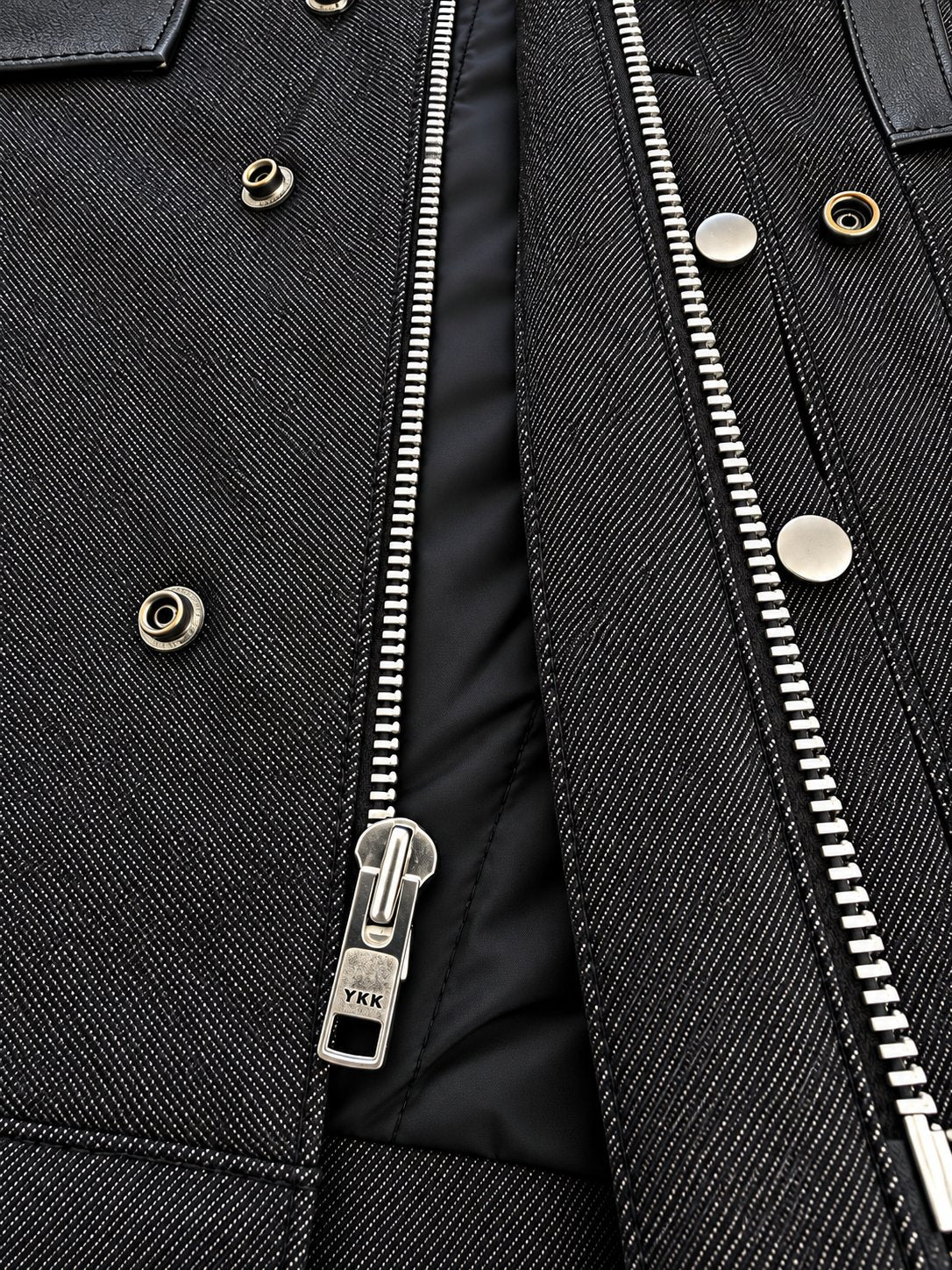 Dual zipper-and-snap front closure — antique silver hardware