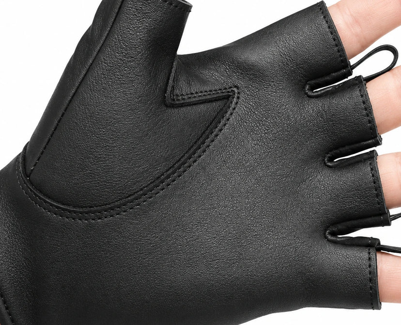 White Fingerless Ventilated Gloves shown worn to show fit and styling made in USA