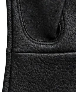 Close-up of the black deerskin leather grain and texture on the Classic Deerskin Gauntlets made in USA