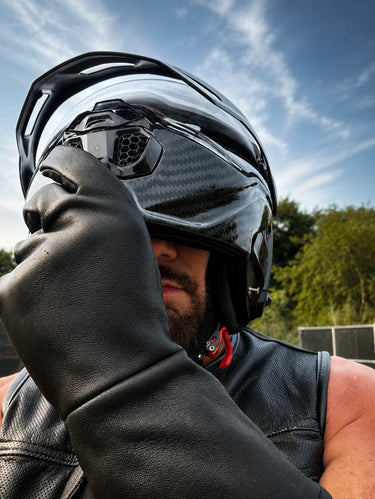 Classic Deerskin Gauntlets shown worn to show fit and styling made in USA, a motorcycle glove