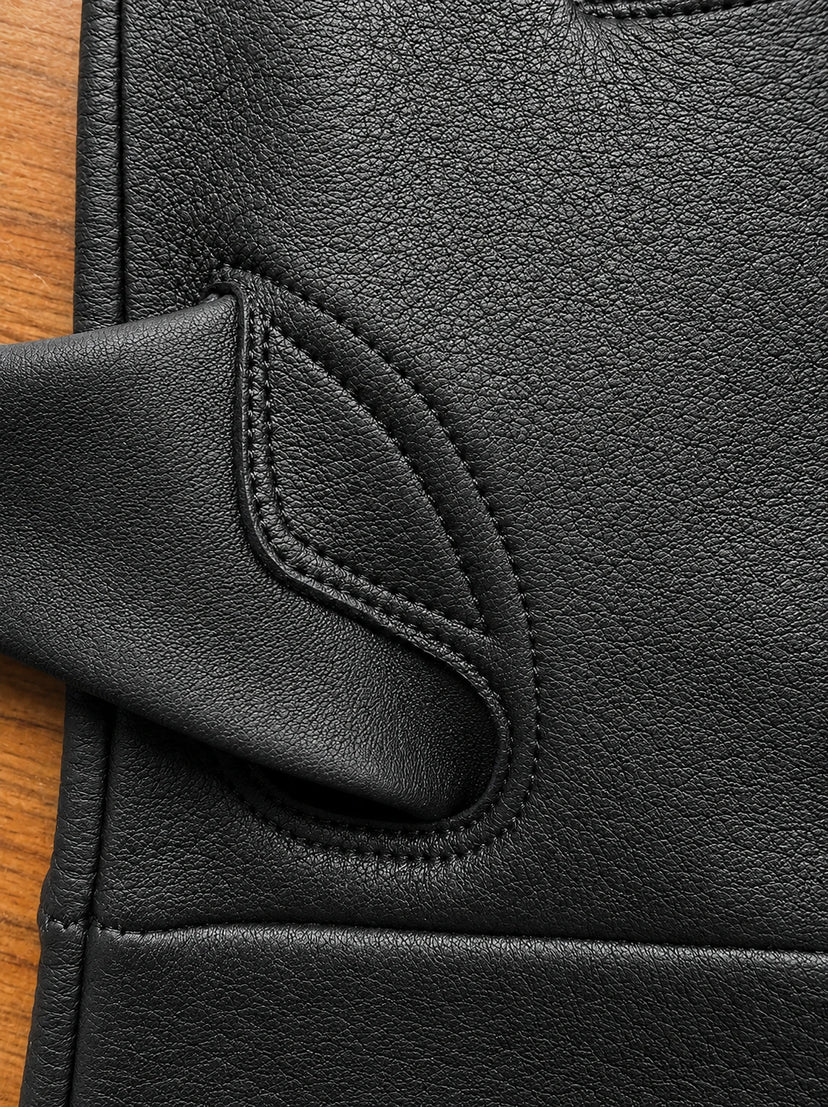Close-up of the stitching and construction on the Classic Deerskin Gauntlets made in USA