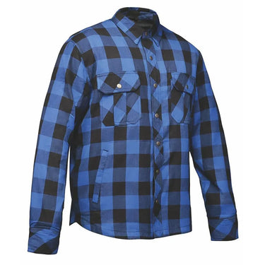 Guardian Mens Black & Blue Armored Flannel in black flannel, a riding flannel