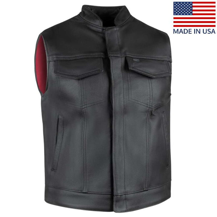 Legendary Reaper Mens Leather Motorcycle Vest with Gun Pockets
