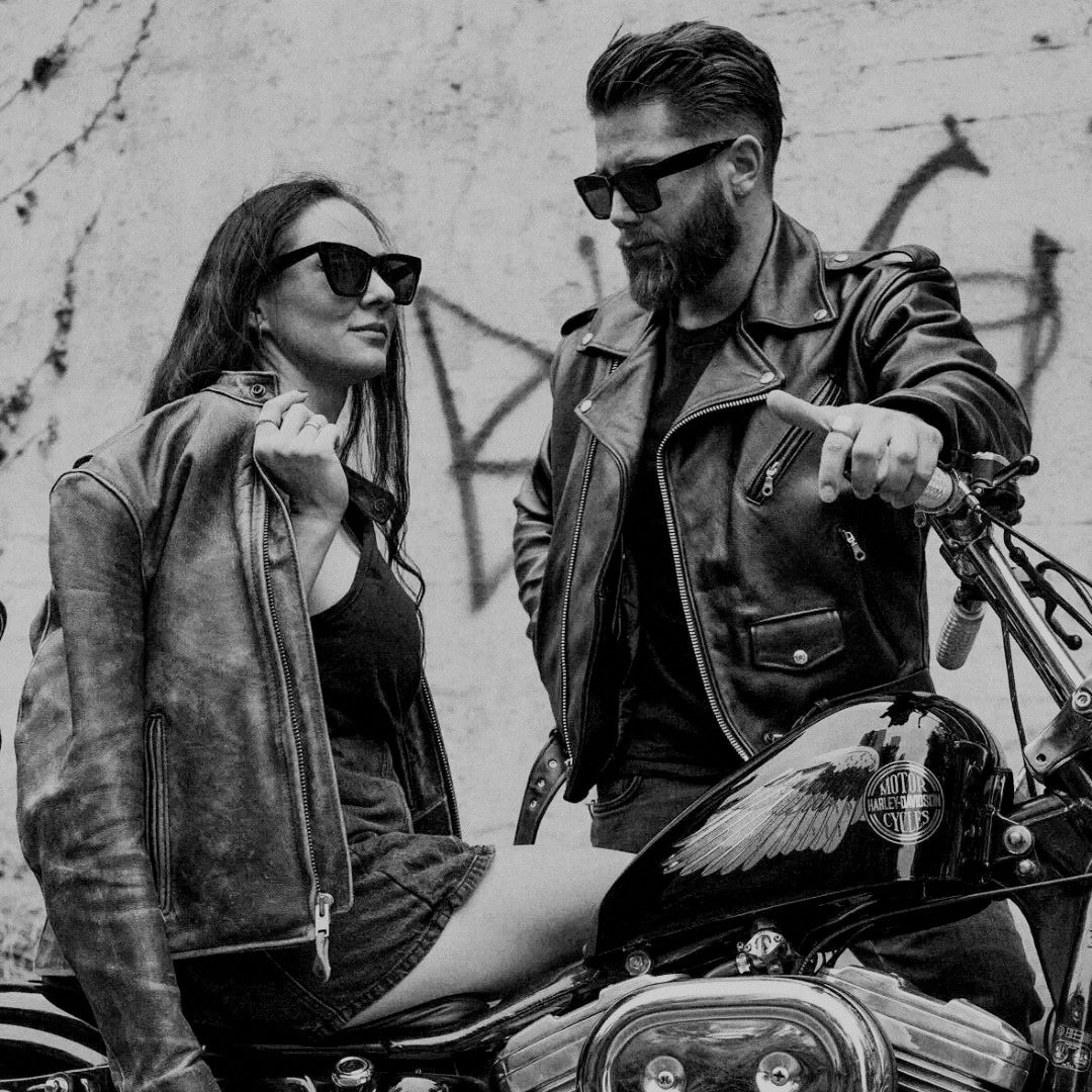 Legendary USA Beck 999 leather jacket couple — natural cinematic hero