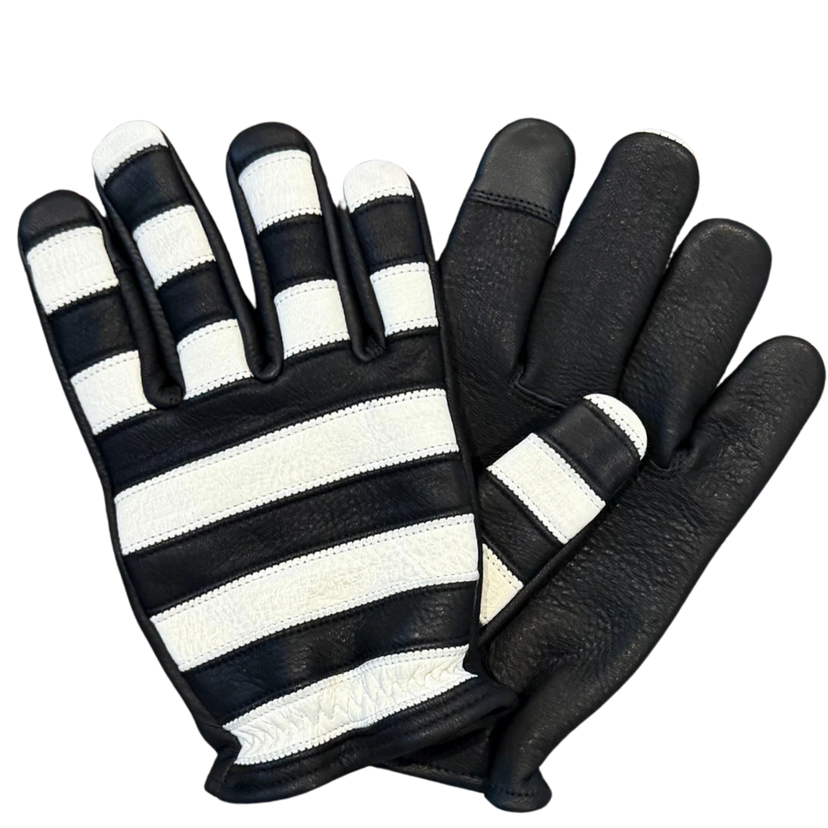 Jail Break Black/White Gloves in black deerskin made in USA, a motorcycle glove