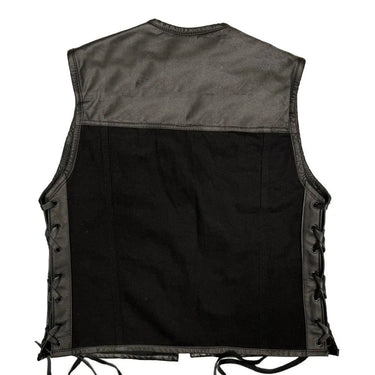 Back view of Legendary Black Demo vest showing clean design and adjustable leather side lacing, Made in USA