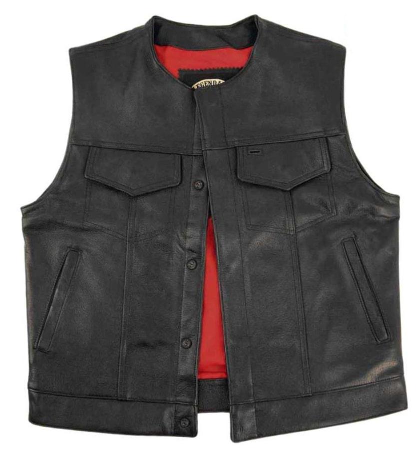 Mens order leather riding vest.