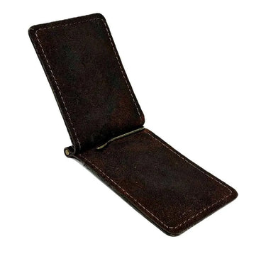 Open view of Legendary horsehide money clip wallet with interior spring clip, Made in USA
