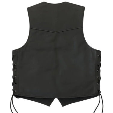 Back view of the Legendary Club Style leather vest showing clean panel design and adjustable side lacing