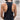Model back view of black racerback cropped tank showing athletic cut and USA-made quality