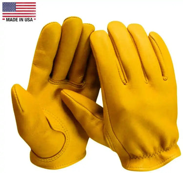 Legendary Gold Deerskin Leather Short Wrist Motorcycle Gloves Made in USA worn while riding motorcycle