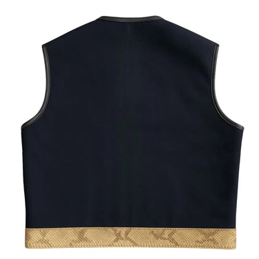 Back view of Legendary LowLife NCP vest with black canvas body and python leather bottom trim, made in USA