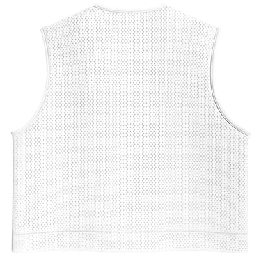 Rear view showing full perforated white leather back panel with no seams or stitching interruptions