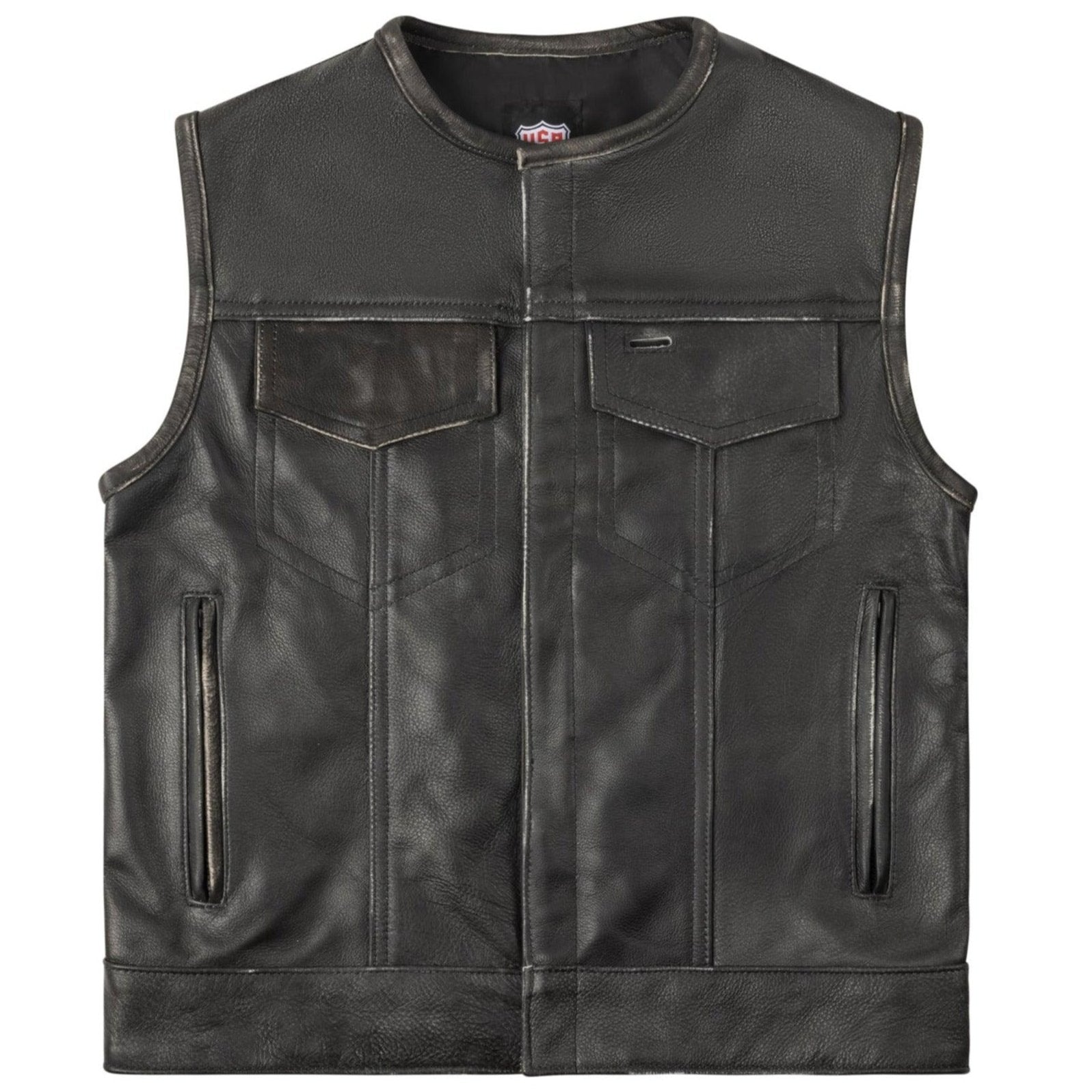 'Neckless Outlaw' Men's Aged Leather Motorcycle Vest | Legendary USA 'Neckless Outlaw' Men's Aged Leather Motorcycle Vest | Legendary USA