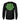 Back view of black long sleeve shirt with large neon green Legendary USA shield logo, made in USA
