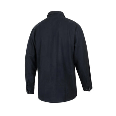 Back view of Legendary OG black flannel riding shirt showing clean lines and durable heavyweight fabric, made in USA