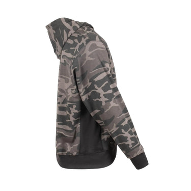 Side profile of Legendary Sniper 8.3 oz. fleece lined camo hoodie showing sleeve and hood design