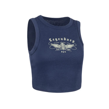 Womens Legendary Baby Ribbed Cropped Tank Top - Navy Blue - Custom Cuts logo - Legendary USA