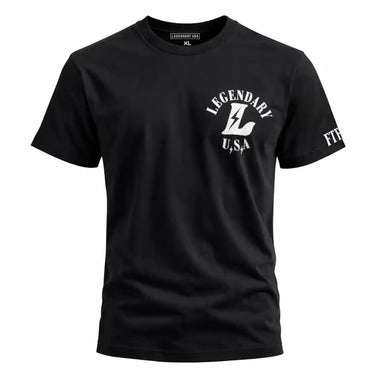 Legendary USA Bolt Logo T-Shirt limited edition black front view with Legendary U.S.A bolt logo on chest