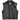 Front-facing view of cropped leather motorcycle vest, with brand detailing visible