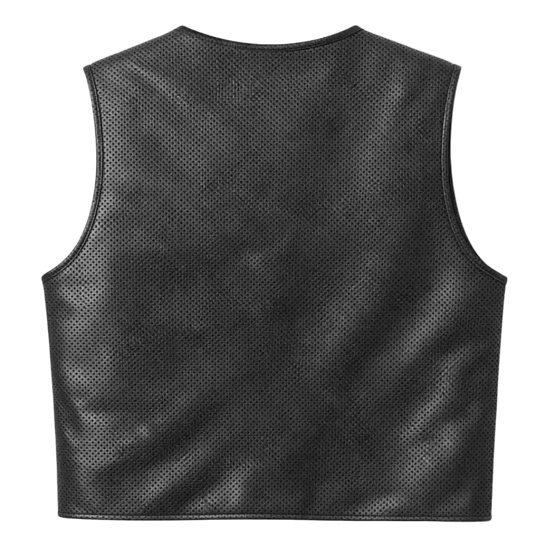 Legendary Beatdown™ Perforated Leather Cropped Motorcycle Vest – V Neck Collar