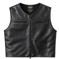 Legendary Beatdown™ Perforated Leather Cropped Motorcycle Vest – Oval-Cut Collar