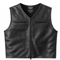 Legendary Beatdown™ Perforated Leather Cropped Motorcycle Vest – V Neck Collar