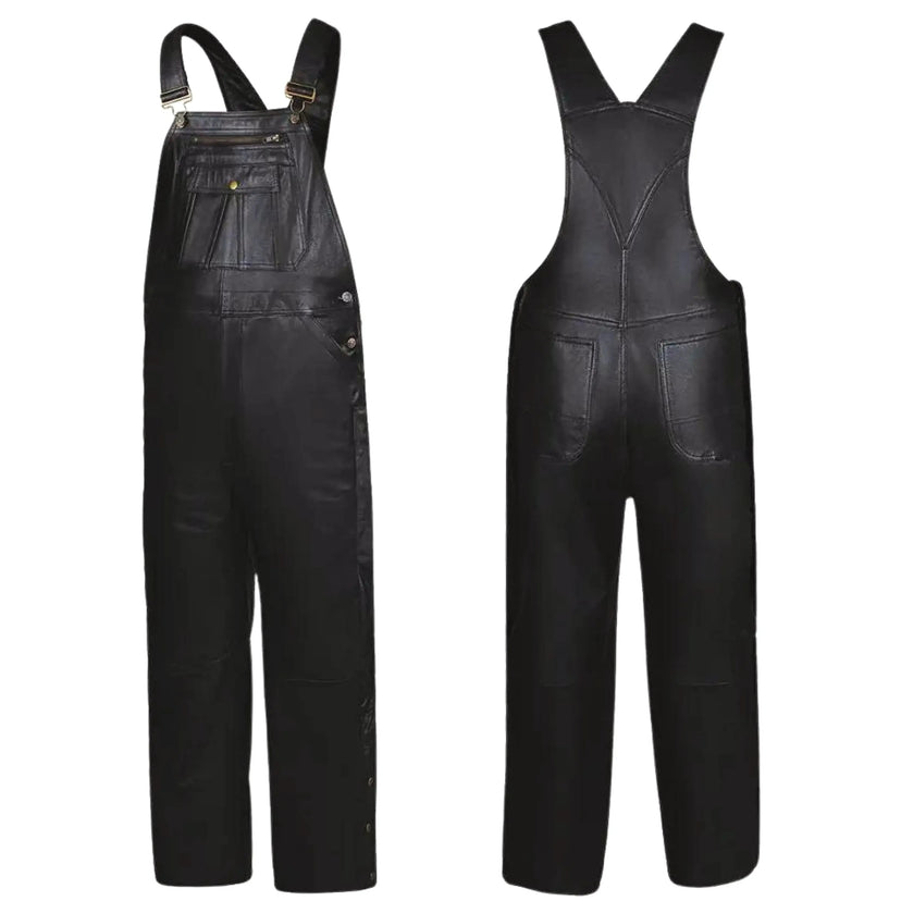 Black leather overalls on a white background
