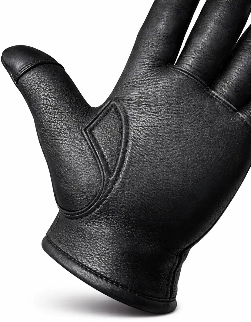 Legendary 'Spitfire' Black Deerskin Short Wrist Touchscreen Motorcycle Gloves