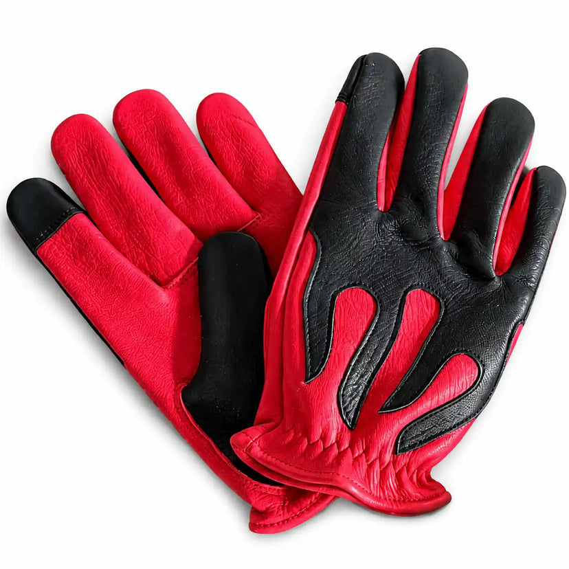 Spitfire Red/Black Touchscreen Gloves in black deerskin made in USA, a motorcycle glove