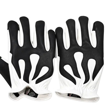 Front-facing shot of Legendary short wrist white deerskin gloves, displayed flat for product detail
