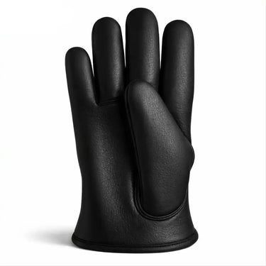 Construction detail of Legendary fleece lined deerskin fleece gloves, highlighting stitching and material grain
