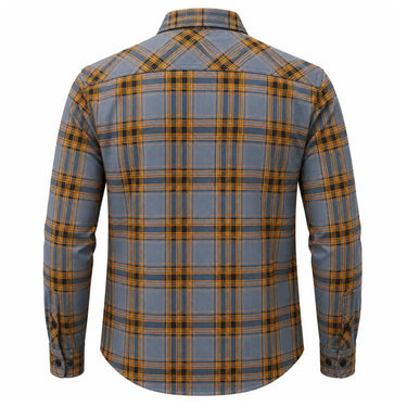 Legendary No Life Plaid Flannel Riding Shirt — back view showing plaid construction and seam detail
