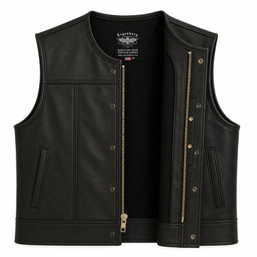 Legendary Lowlife NCP Black Leather Club Vest in black cowhide made in USA, a motorcycle vest