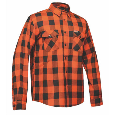 Men's Black and Orange Flannel Shirt by DERRINGER Flannel Co. in black flannel