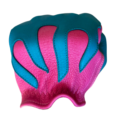 Legendary 'Spitfire' Neon Pink/Neon Blue Deerskin Short Wrist Touchscreen Motorcycle Gloves