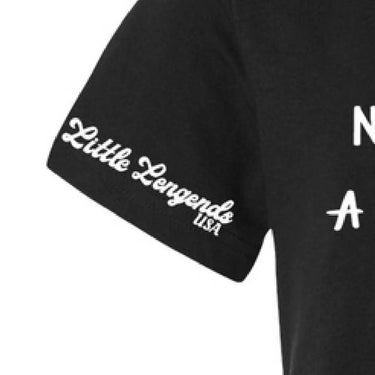 Close-up of sleeve showing embroidered Little Legends USA logo on kids T-shirt, Made in USA