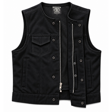 Legendary 'Cutdown' Collarless Cropped Black Denim Motorcycle Vest