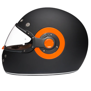 Daytona Retro Full Face Motorcycle Helmet: Vintage Style - Dull Black Orange Accents | DOT Approved