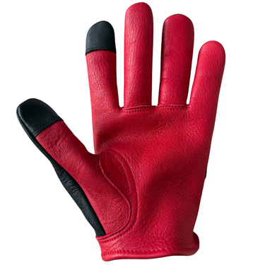 Legendary 'Spitfire' Red/Black Deerskin Short Wrist Touchscreen Motorcycle Gloves