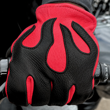 Legendary 'Spitfire' Red/Black Deerskin Short Wrist Touchscreen Motorcycle Gloves