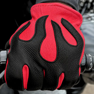 Legendary 'Spitfire' Red/Black Deerskin Short Wrist Touchscreen Motorcycle Gloves
